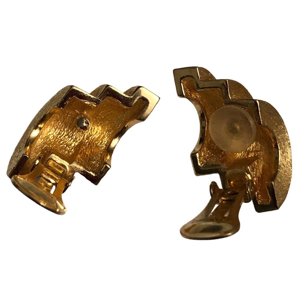 Christian Dior Clip On Earrings 1970s 1980s Runway Couture Textured Gold Drops - Picture 5 of 10